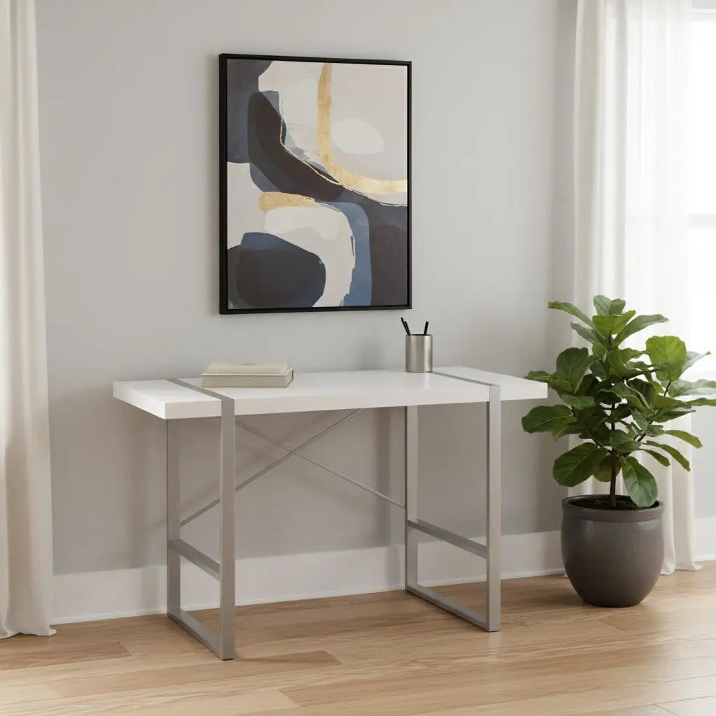 49" White and Gray Computer Desk Homeroots Office