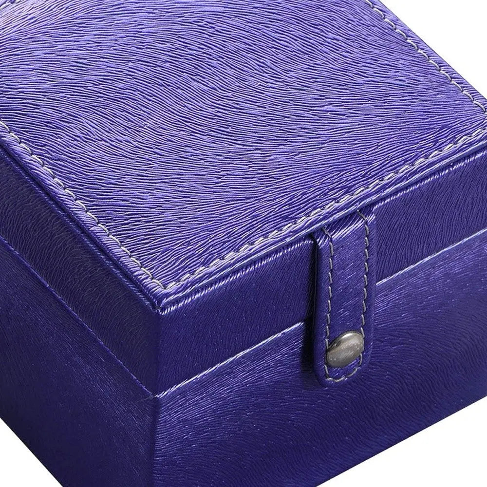 4" Azure Faux Leather Five Section Jewelry Box Travel Case With Mirror Homeroots Organization