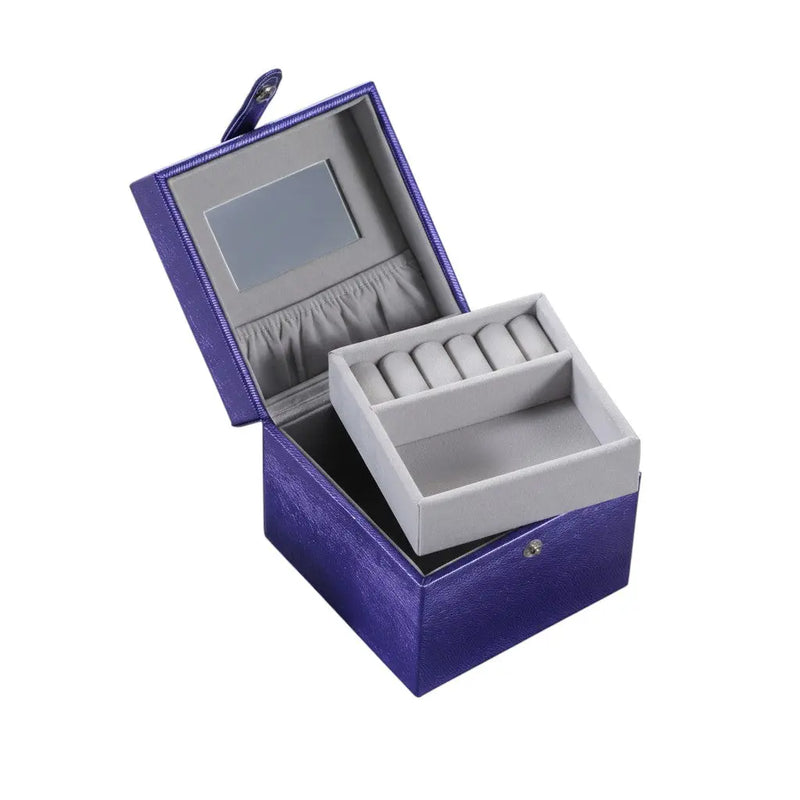 4" Azure Faux Leather Five Section Jewelry Box Travel Case With Mirror Homeroots Organization