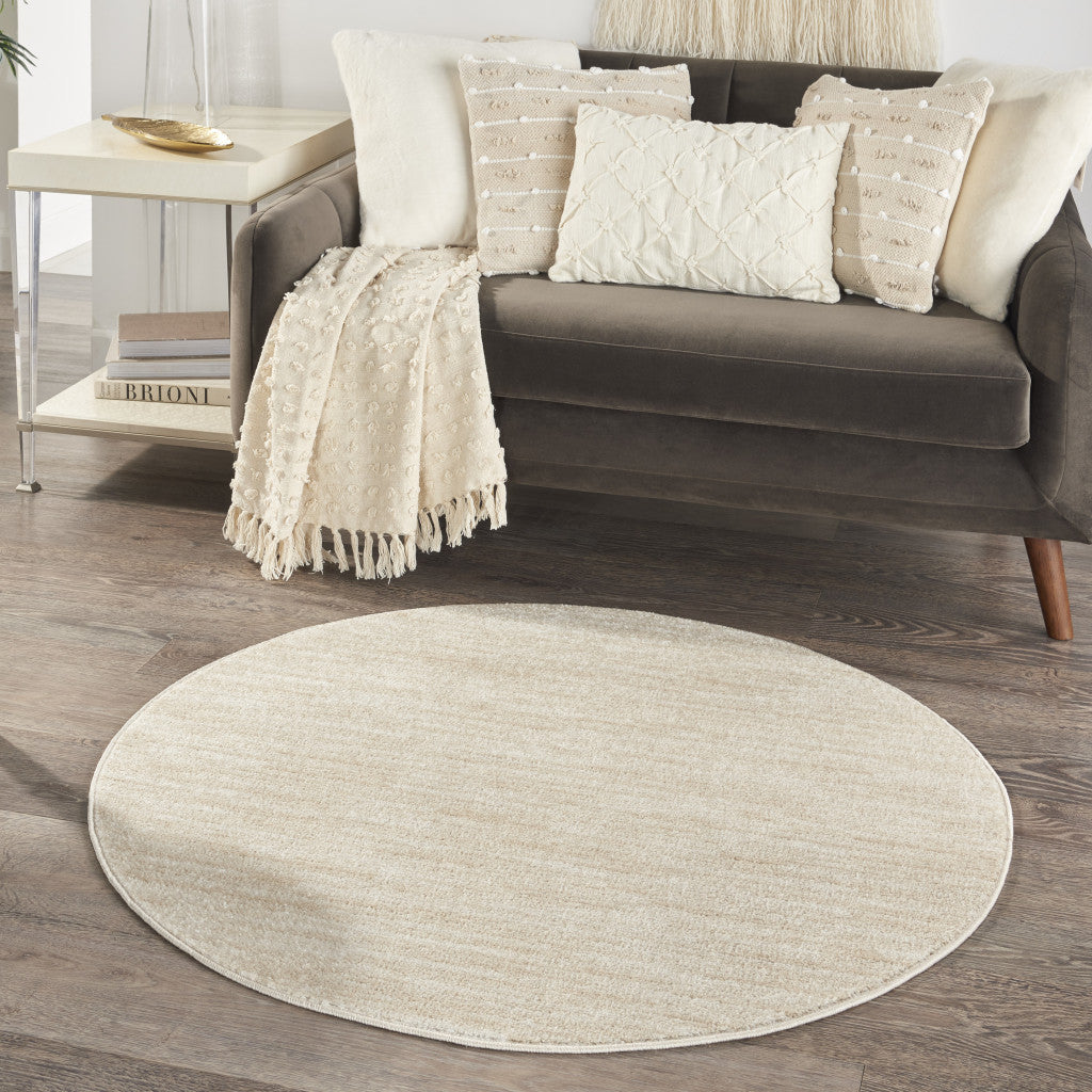 4' Beige And Ivory Round Indoor Outdoor Area Rug - GreatEagleInc