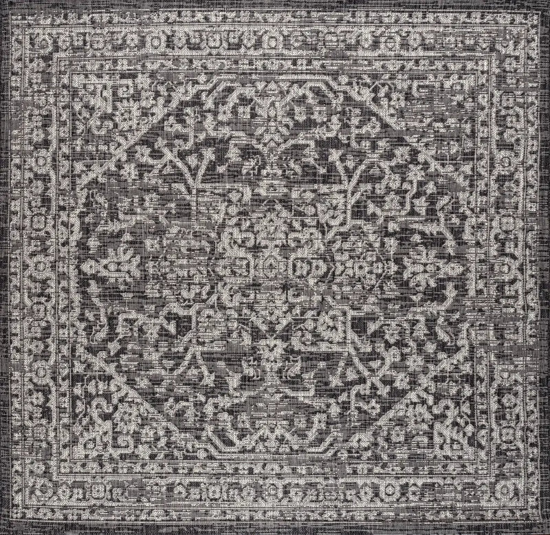 4' Black And Gray Square Medallion Indoor Outdoor Area Rug Homeroots Outdoor