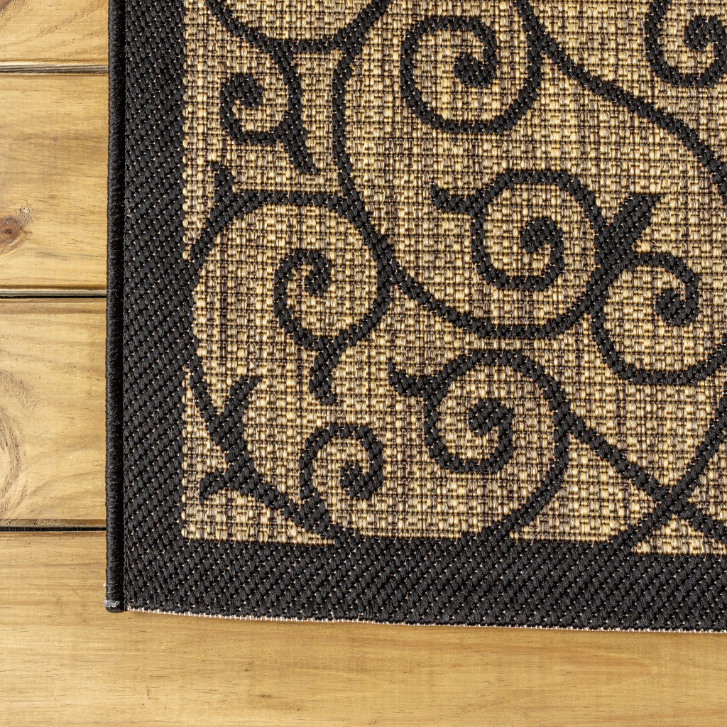 4' Black And Khaki Square Geometric Indoor Outdoor Area Rug - GreatEagleInc