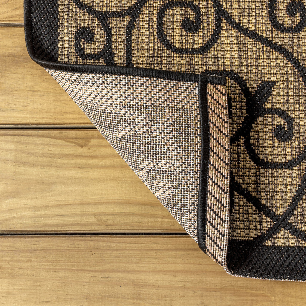 4' Black And Khaki Square Geometric Indoor Outdoor Area Rug - GreatEagleInc