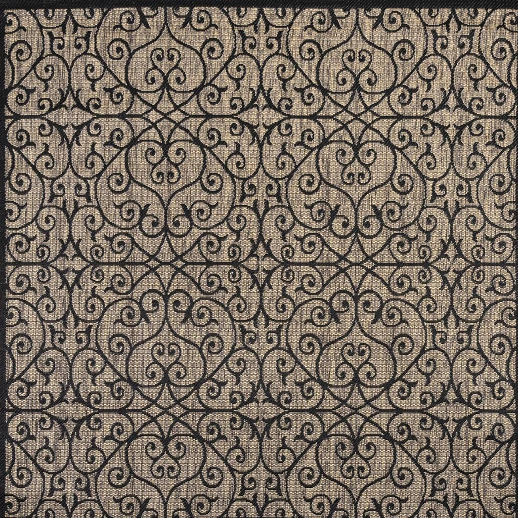 4' Black And Khaki Square Geometric Indoor Outdoor Area Rug - GreatEagleInc