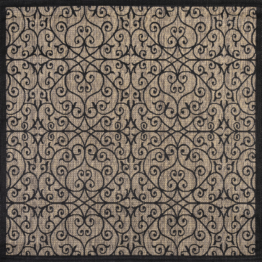 4' Black And Khaki Square Geometric Indoor Outdoor Area Rug - GreatEagleInc