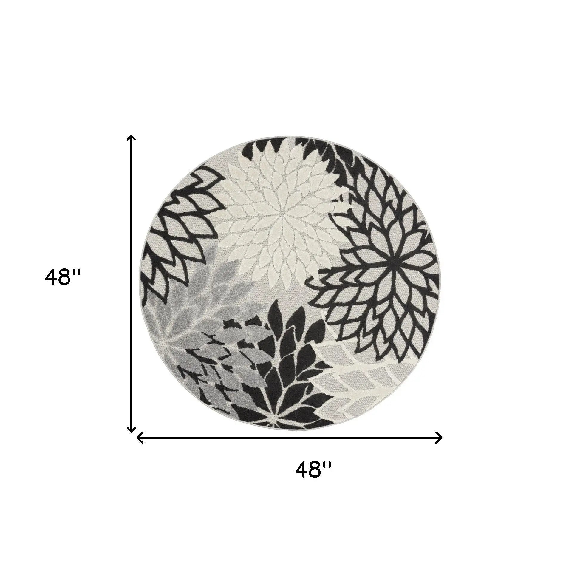 4' Black And White Round Floral Indoor Outdoor Area Rug Homeroots Outdoor