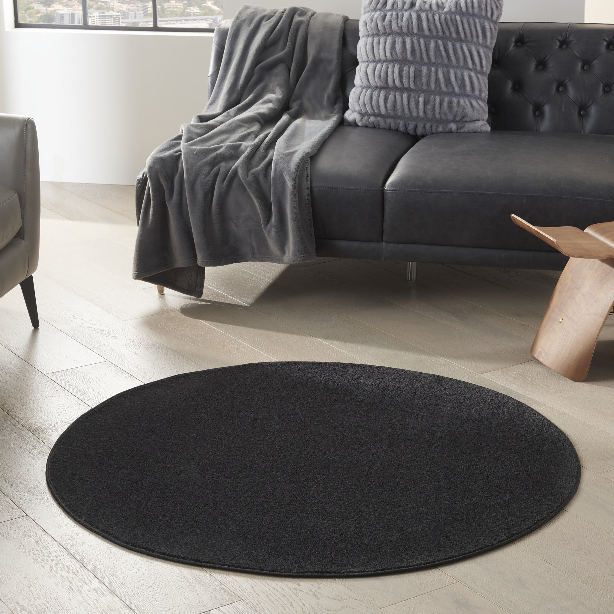 4' Black Round Indoor Outdoor Area Rug - GreatEagleInc