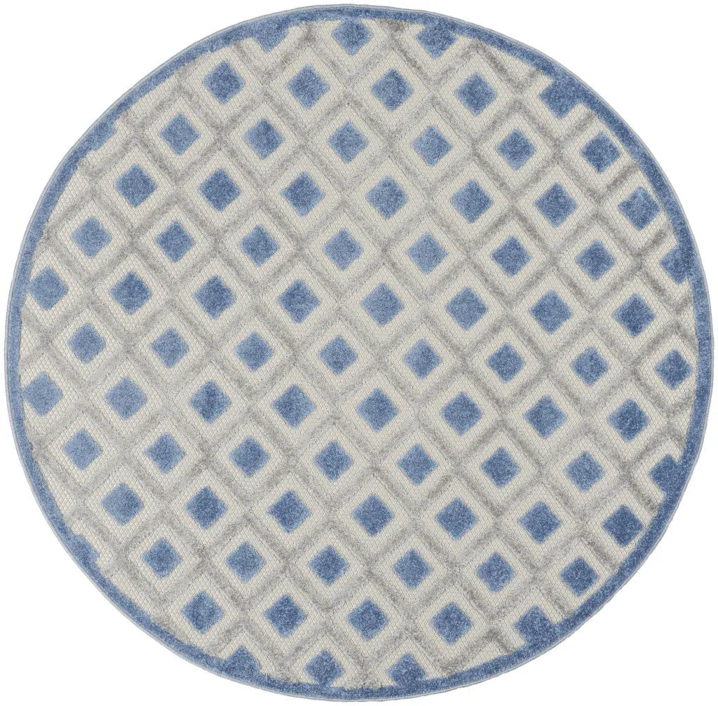4' Blue And Gray Round Geometric Indoor Outdoor Area Rug Homeroots Outdoor