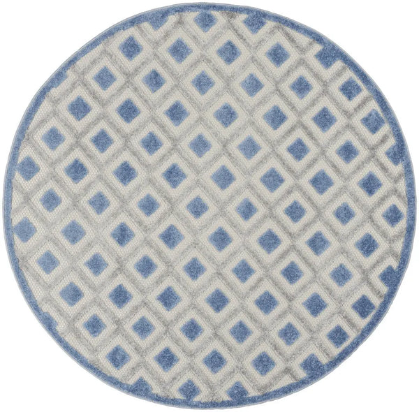 4' Blue And Gray Round Geometric Indoor Outdoor Area Rug Homeroots Outdoor