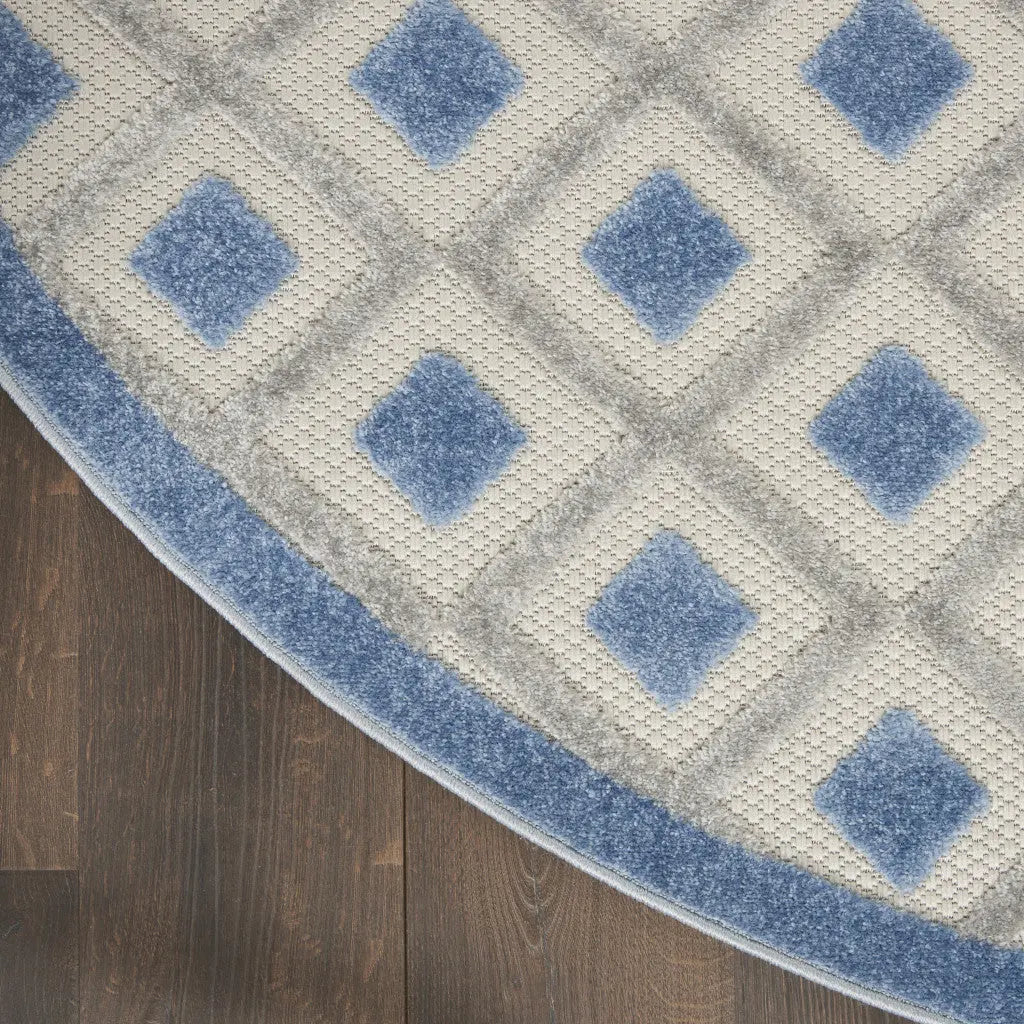 4' Blue And Gray Round Geometric Indoor Outdoor Area Rug Homeroots Outdoor