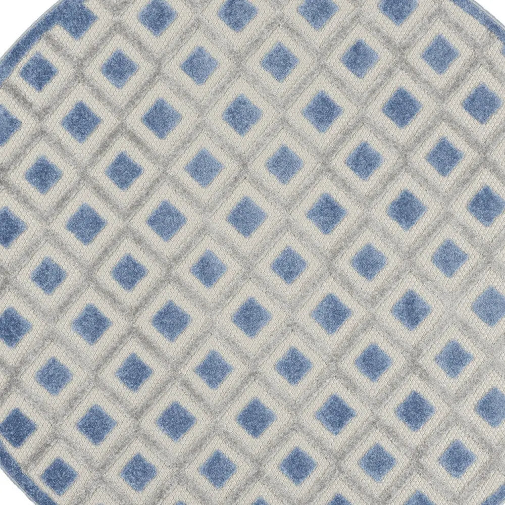 4' Blue And Gray Round Geometric Indoor Outdoor Area Rug Homeroots Outdoor