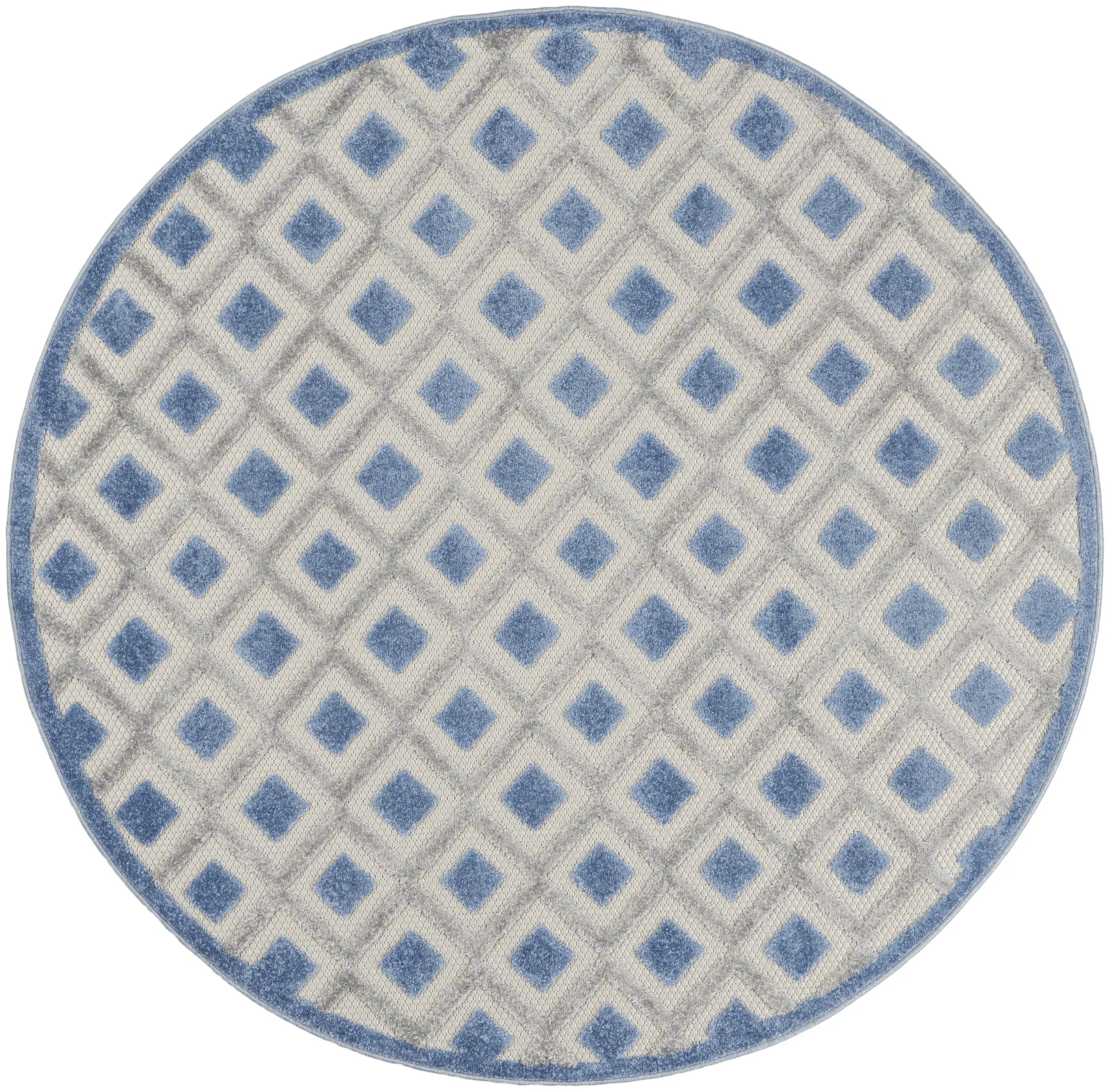 4' Blue And Gray Round Geometric Indoor Outdoor Area Rug Homeroots Outdoor