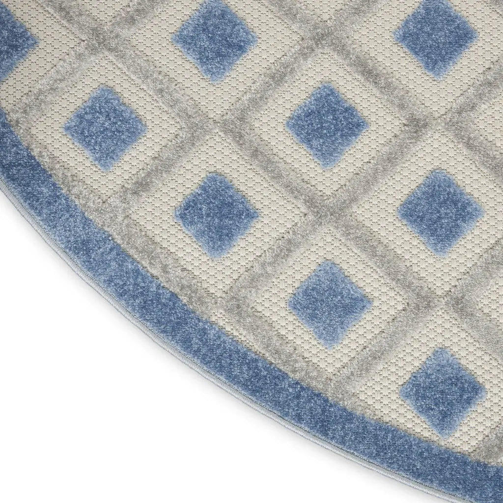 4' Blue And Gray Round Geometric Indoor Outdoor Area Rug Homeroots Outdoor