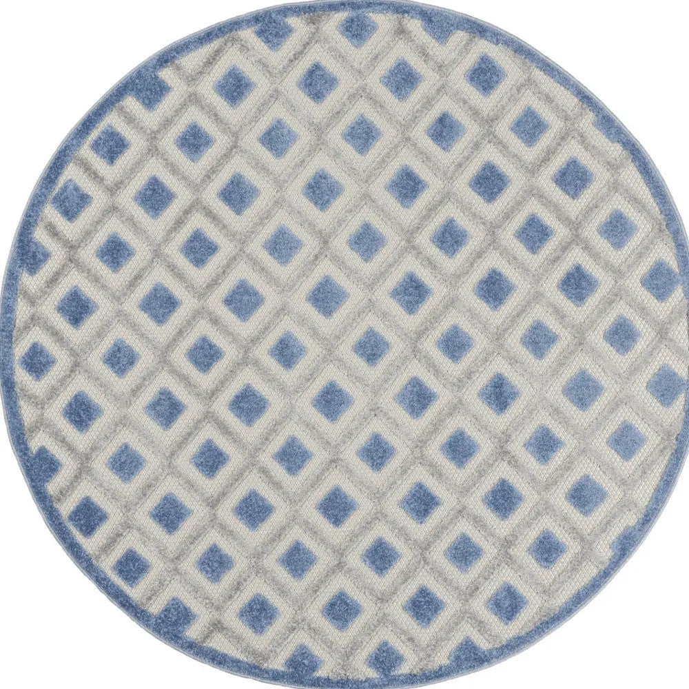4' Blue And Gray Round Geometric Indoor Outdoor Area Rug Homeroots Outdoor
