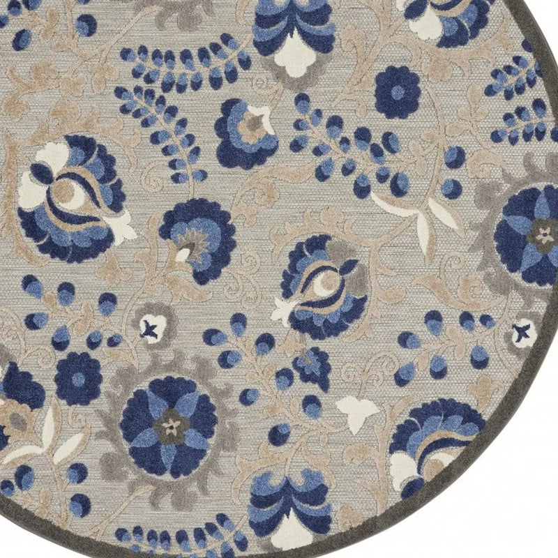 4' Blue And Gray Round Indoor Outdoor Area Rug - GreatEagleInc