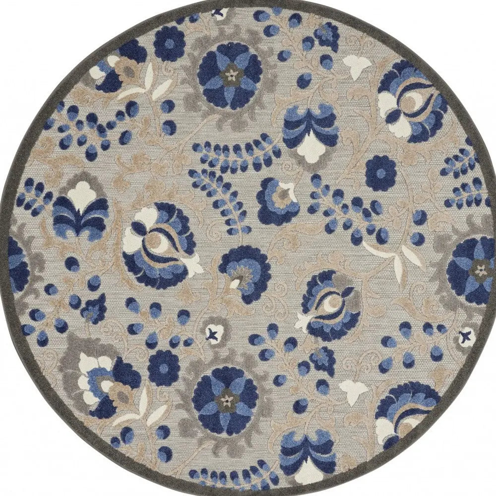 4' Blue And Gray Round Indoor Outdoor Area Rug - GreatEagleInc