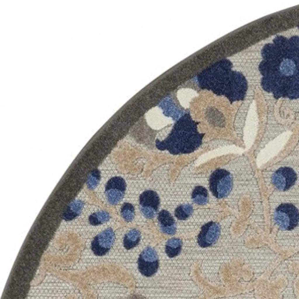 4' Blue And Gray Round Indoor Outdoor Area Rug - GreatEagleInc
