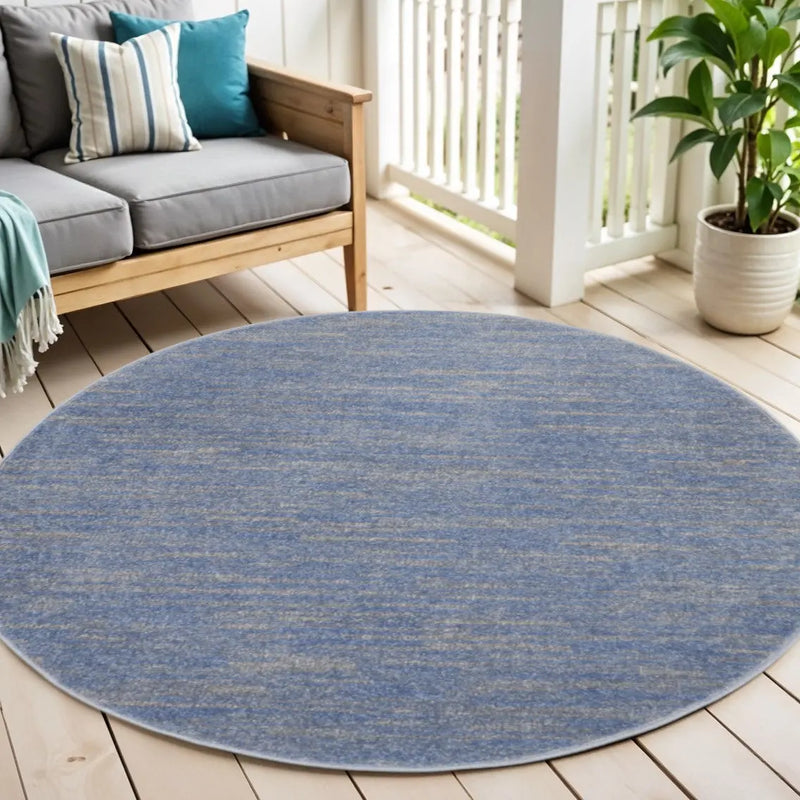 4' Blue And Gray Round Indoor Outdoor Area Rug - GreatEagleInc