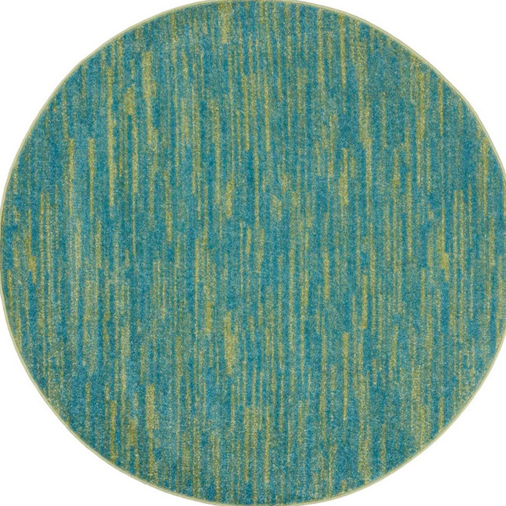4' Blue And Green Round Indoor Outdoor Area Rug - GreatEagleInc