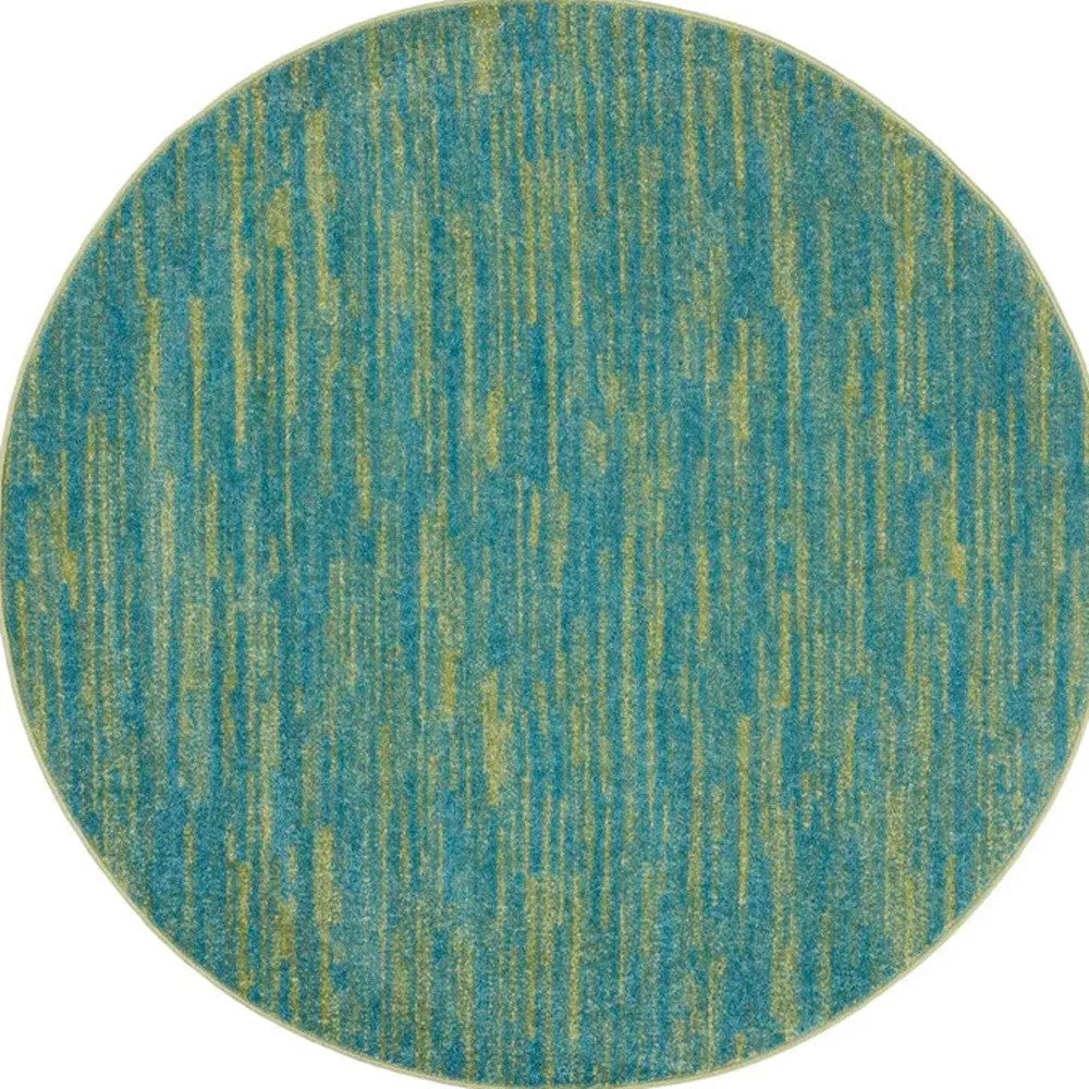 4' Blue And Green Round Indoor Outdoor Area Rug - GreatEagleInc