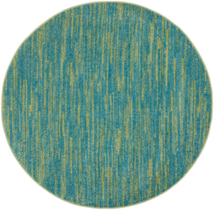 4' Blue And Green Round Indoor Outdoor Area Rug - GreatEagleInc