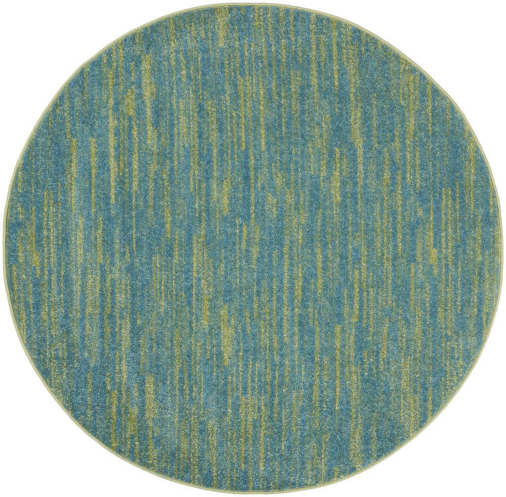 4' Blue And Green Round Indoor Outdoor Area Rug - GreatEagleInc