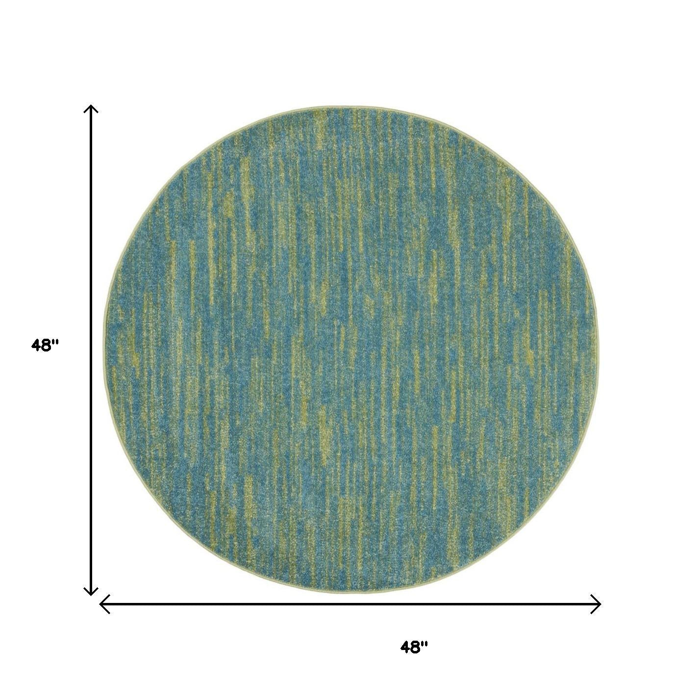 4' Blue And Green Round Indoor Outdoor Area Rug - GreatEagleInc