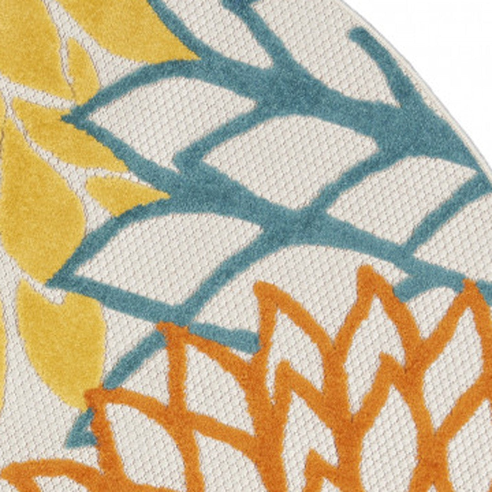 4' Blue And Yellow Round Indoor Outdoor Area Rug - GreatEagleInc