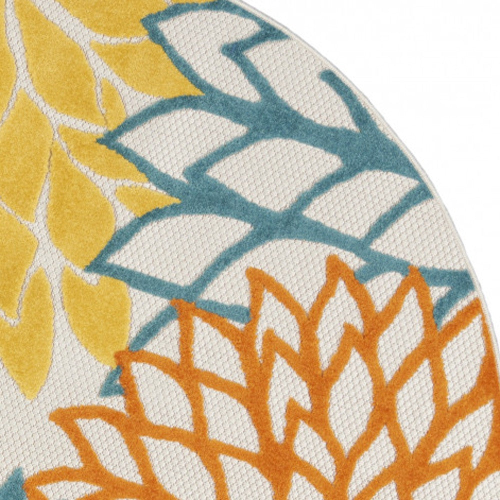 4' Blue And Yellow Round Indoor Outdoor Area Rug - GreatEagleInc