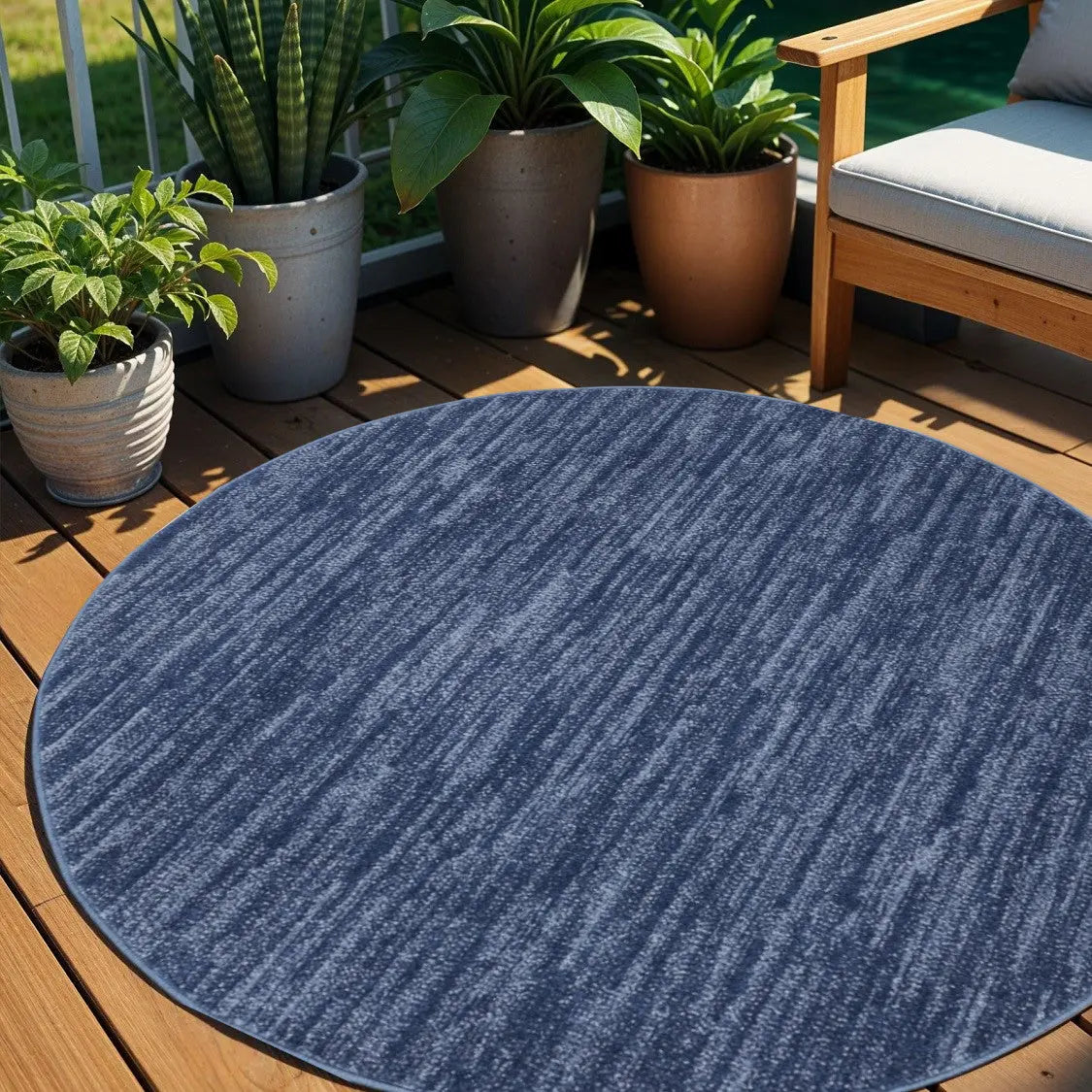 4' Blue Round Indoor Outdoor Area Rug - GreatEagleInc
