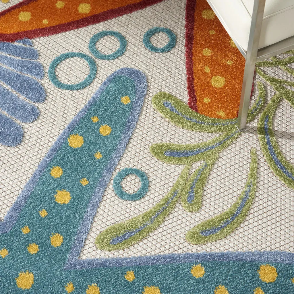 4' Blue Yellow And Orange Round Starfish Indoor Outdoor Area Rug Homeroots Outdoor