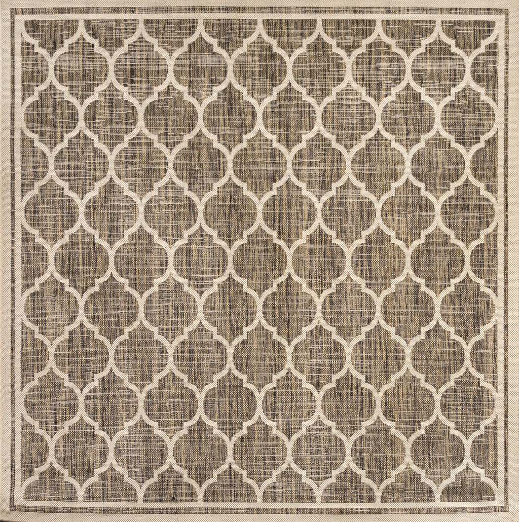 4' Brown And Beige Square Geometric Indoor Outdoor Area Rug - GreatEagleInc