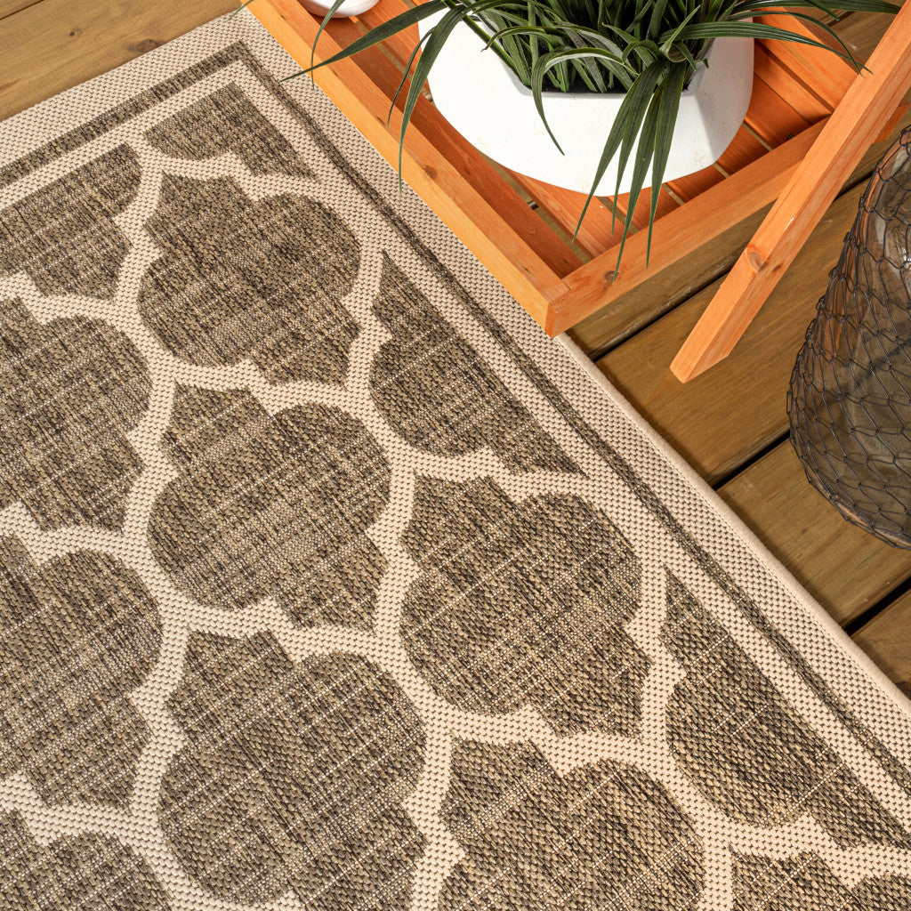 4' Brown And Beige Square Geometric Indoor Outdoor Area Rug - GreatEagleInc