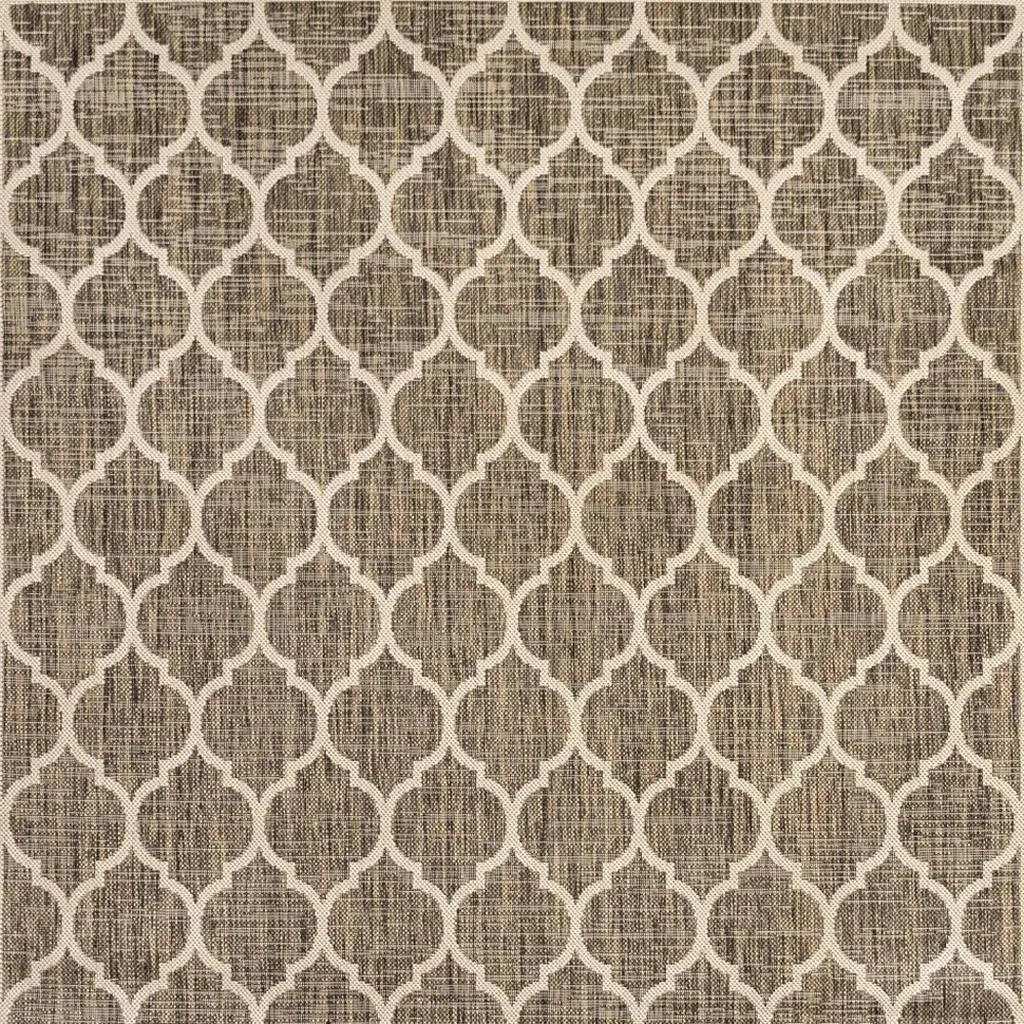 4' Brown And Beige Square Geometric Indoor Outdoor Area Rug - GreatEagleInc