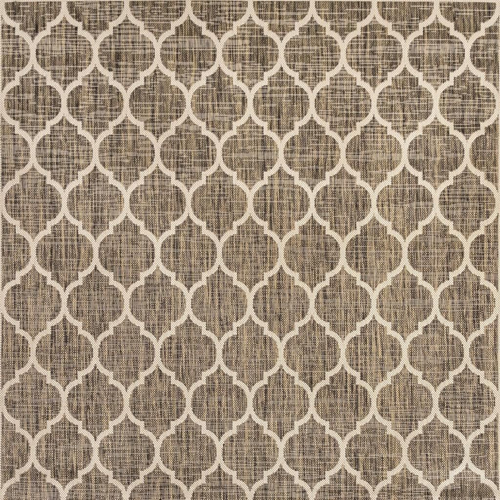 4' Brown And Beige Square Geometric Indoor Outdoor Area Rug - GreatEagleInc