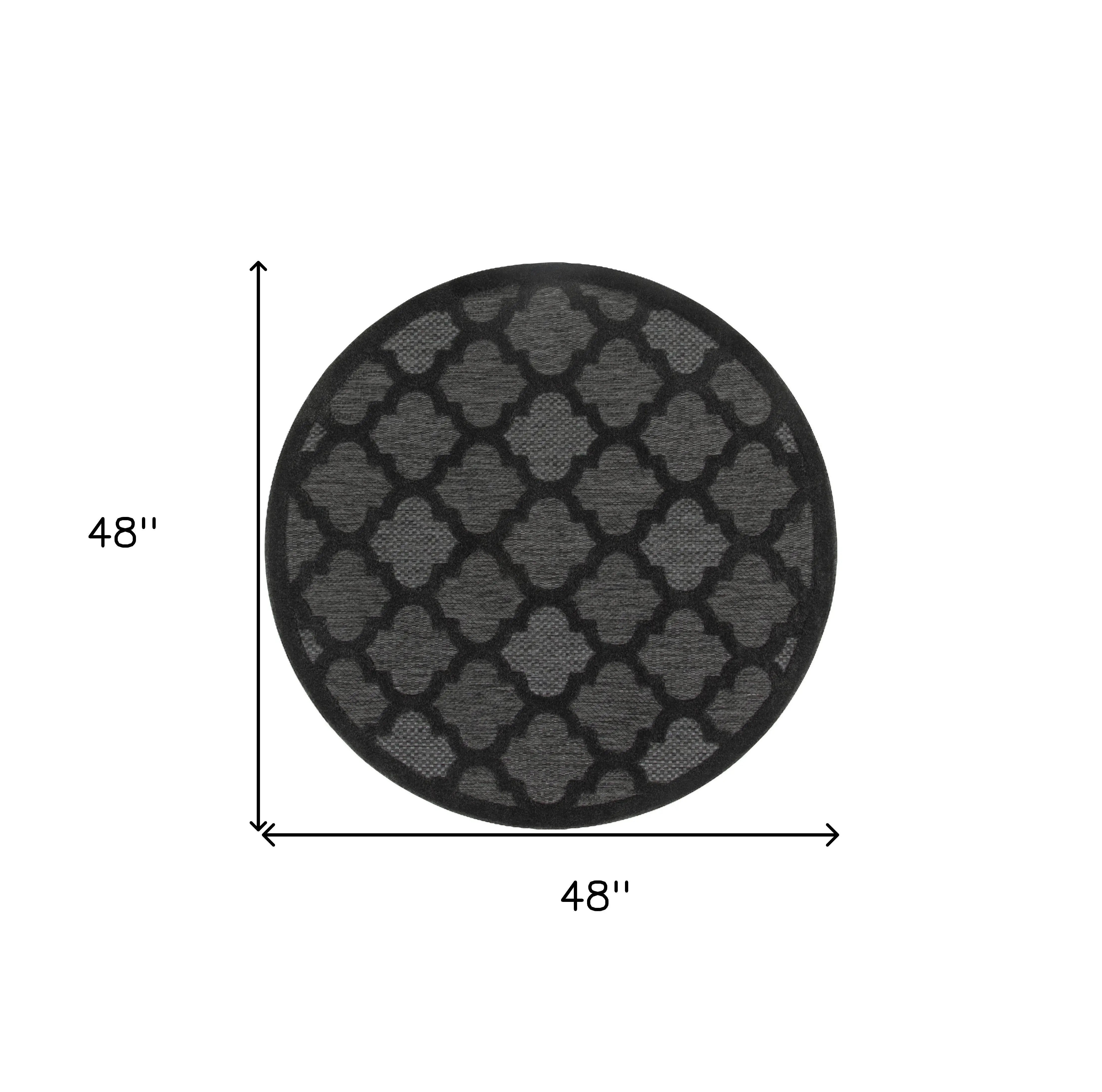 4' Charcoal And Black Round Trellis Indoor Outdoor Area Rug Homeroots Outdoor