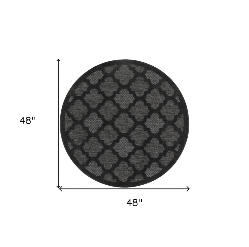 4' Charcoal And Black Round Trellis Indoor Outdoor Area Rug Homeroots Outdoor