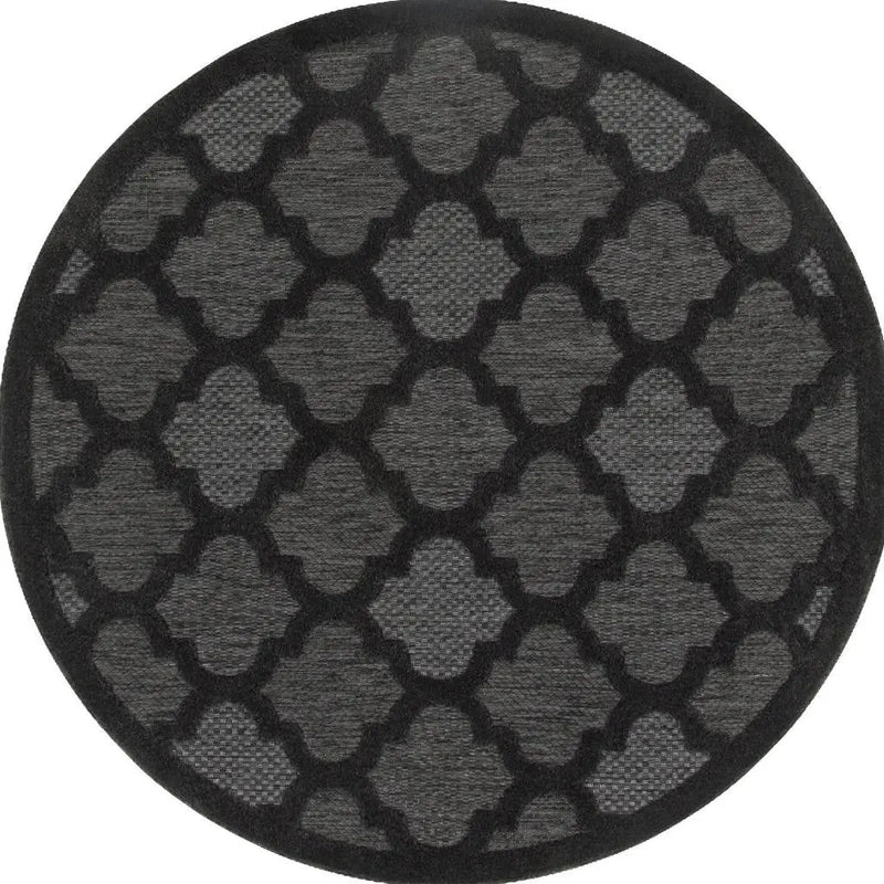 4' Charcoal And Black Round Trellis Indoor Outdoor Area Rug Homeroots Outdoor