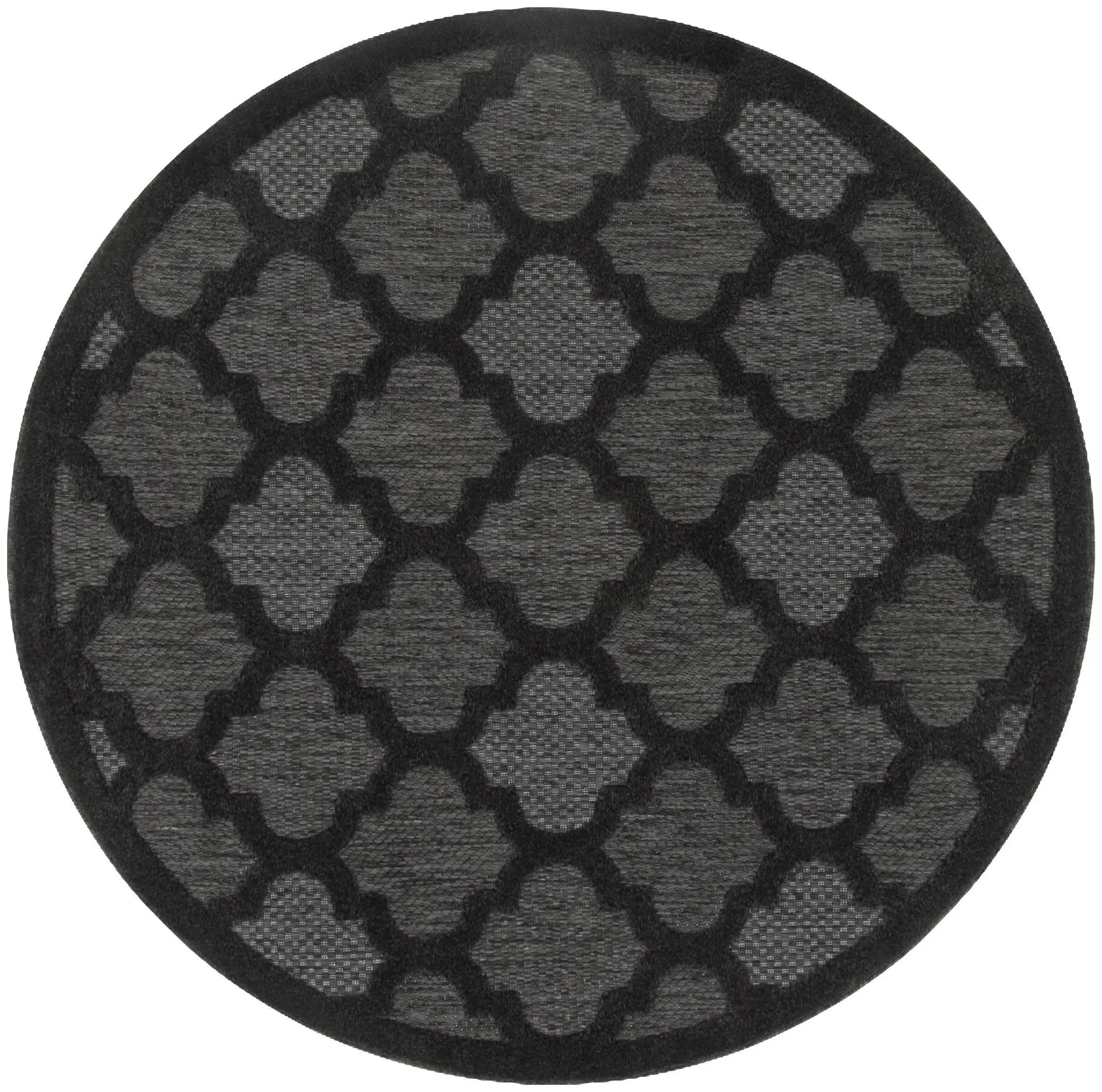4' Charcoal And Black Round Trellis Indoor Outdoor Area Rug Homeroots Outdoor