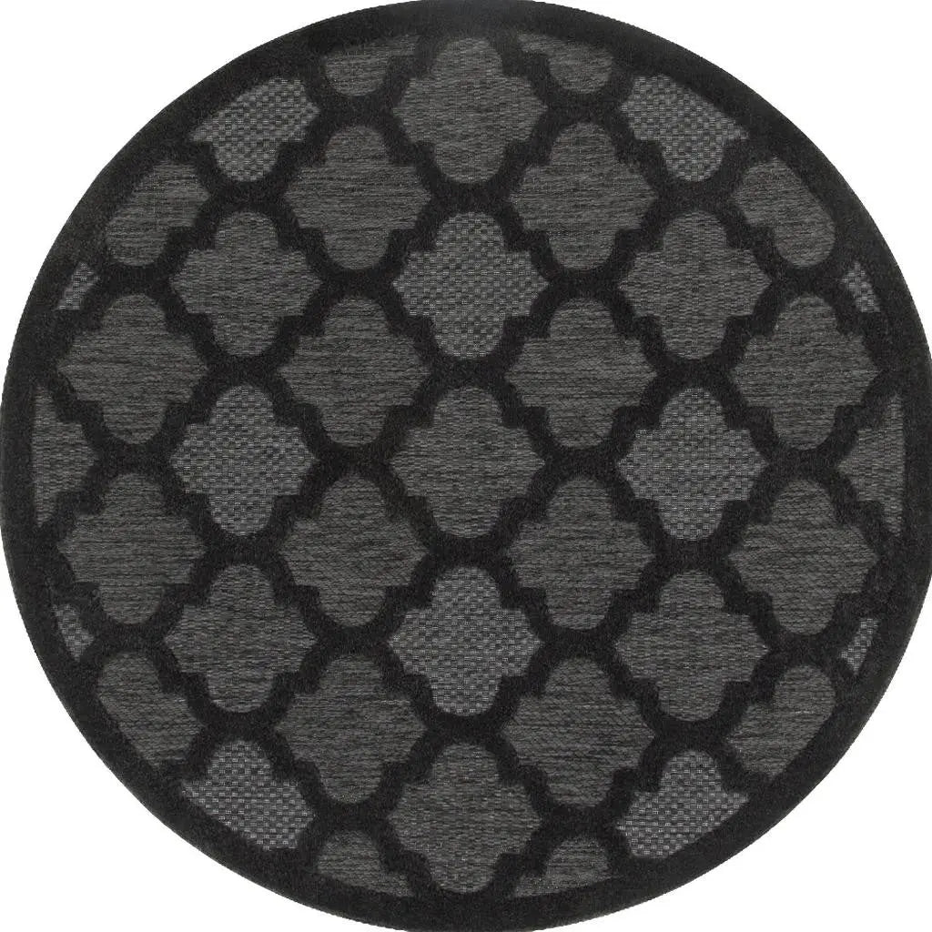 4' Charcoal And Black Round Trellis Indoor Outdoor Area Rug Homeroots Outdoor