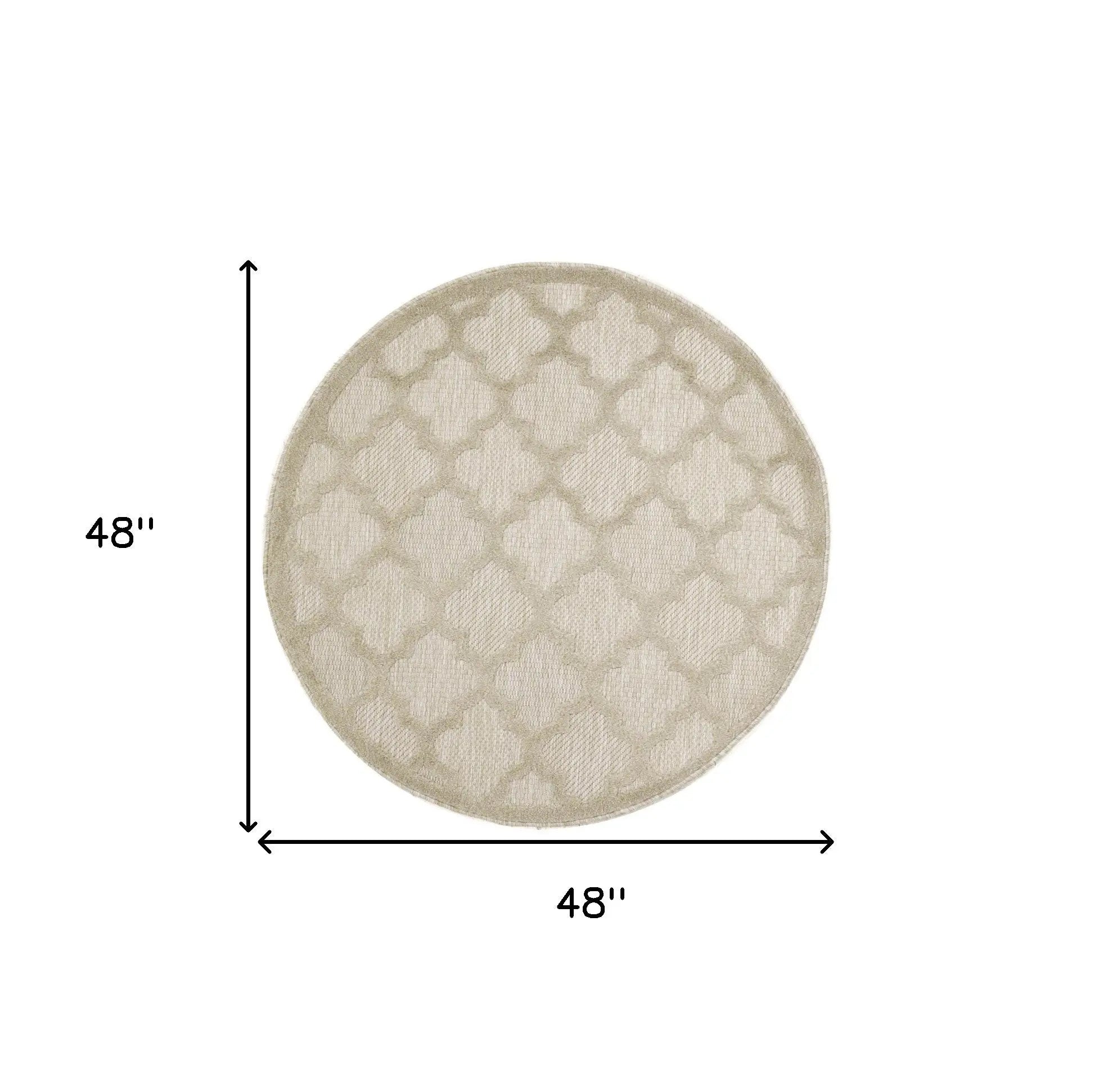 4' Cream And Beige Round Geometric Indoor Outdoor Area Rug Homeroots Outdoor