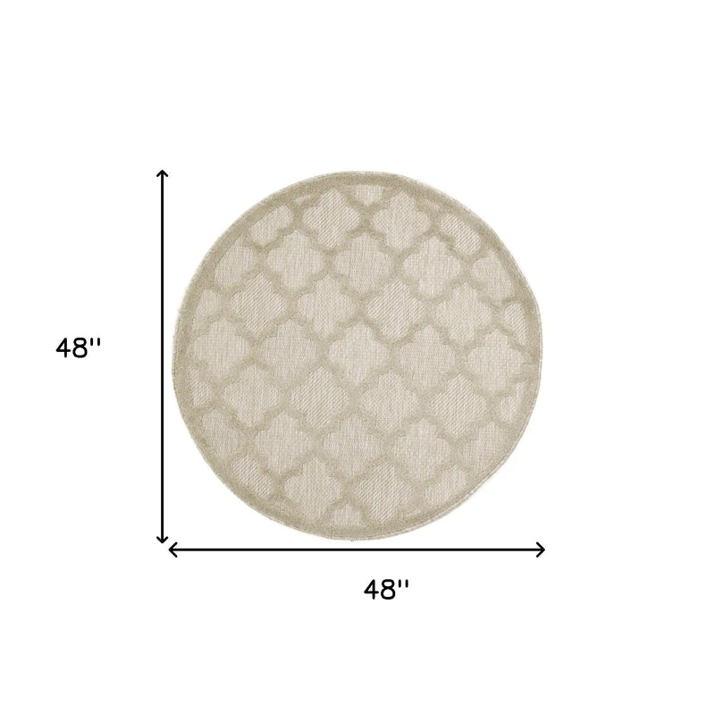 4' Cream And Beige Round Geometric Indoor Outdoor Area Rug Homeroots Outdoor