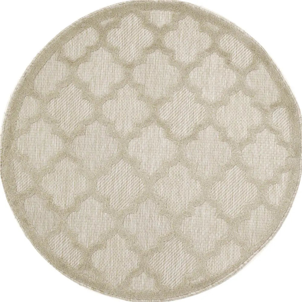 4' Cream And Beige Round Geometric Indoor Outdoor Area Rug Homeroots Outdoor