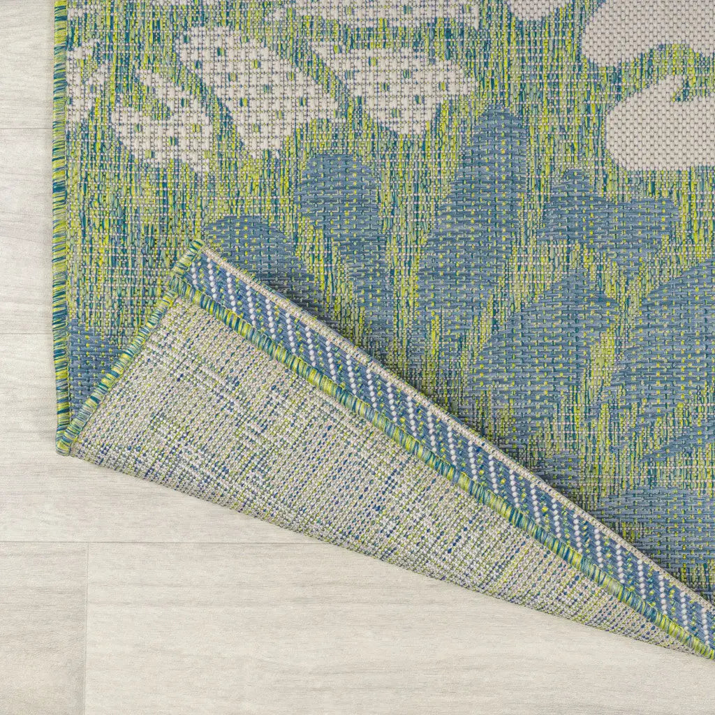 4' Cream And Green Square Floral Indoor Outdoor Area Rug Homeroots Outdoor