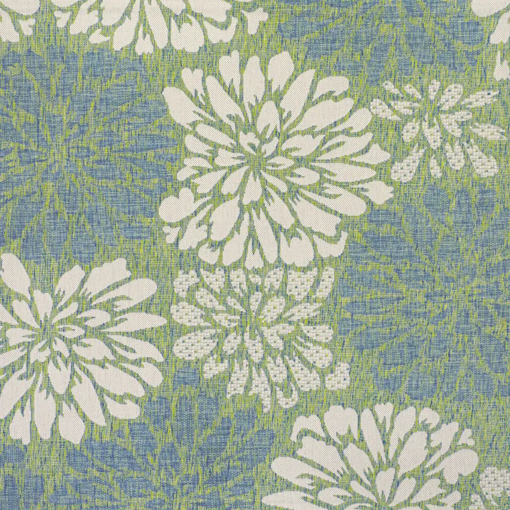 4' Cream And Green Square Floral Indoor Outdoor Area Rug Homeroots Outdoor