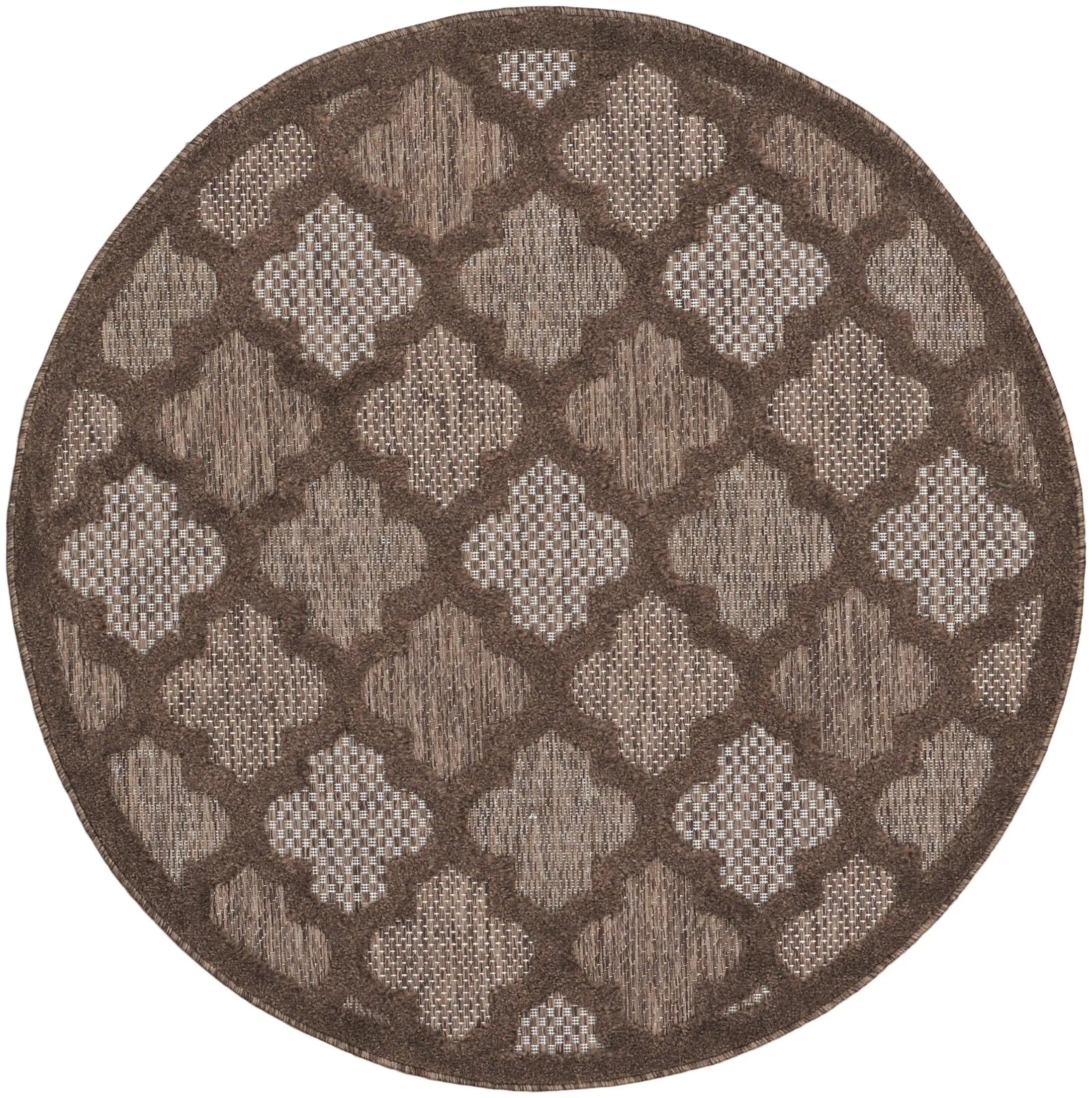 4' Dark Brown And Light Brown Round Geometric Indoor Outdoor Area Rug Homeroots Outdoor