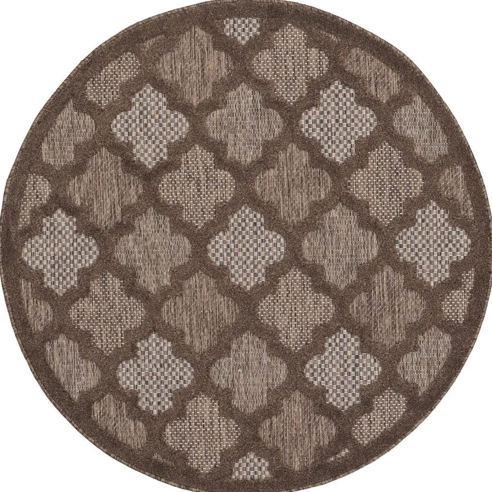 4' Dark Brown And Light Brown Round Geometric Indoor Outdoor Area Rug Homeroots Outdoor