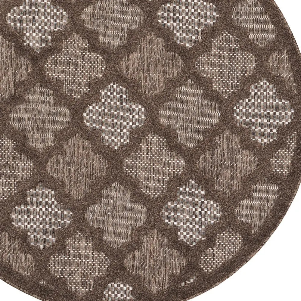 4' Dark Brown And Light Brown Round Geometric Indoor Outdoor Area Rug Homeroots Outdoor