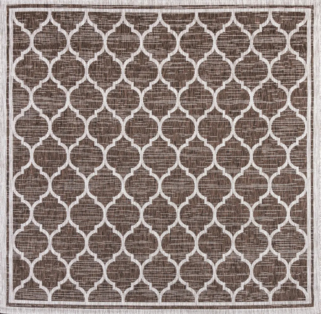 4' Espresso And Taupe Square Geometric Indoor Outdoor Area Rug Homeroots Outdoor