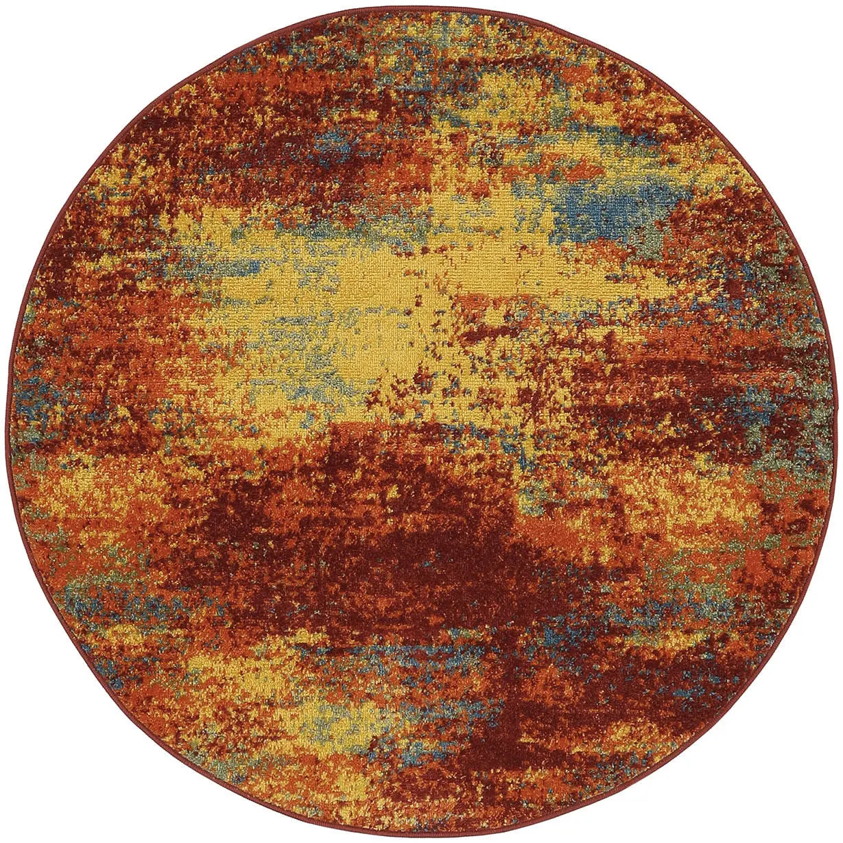 4' Flame Yellow And Orange Round Abstract Indoor Outdoor Area Rug Homeroots Outdoor